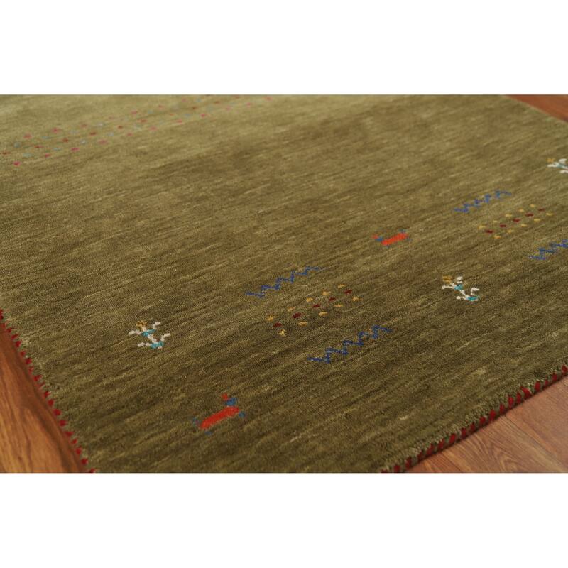Green Tribal Gabbeh Indian Rug Handmade Oriental Wool Carpet - 3'0" x 4'9"