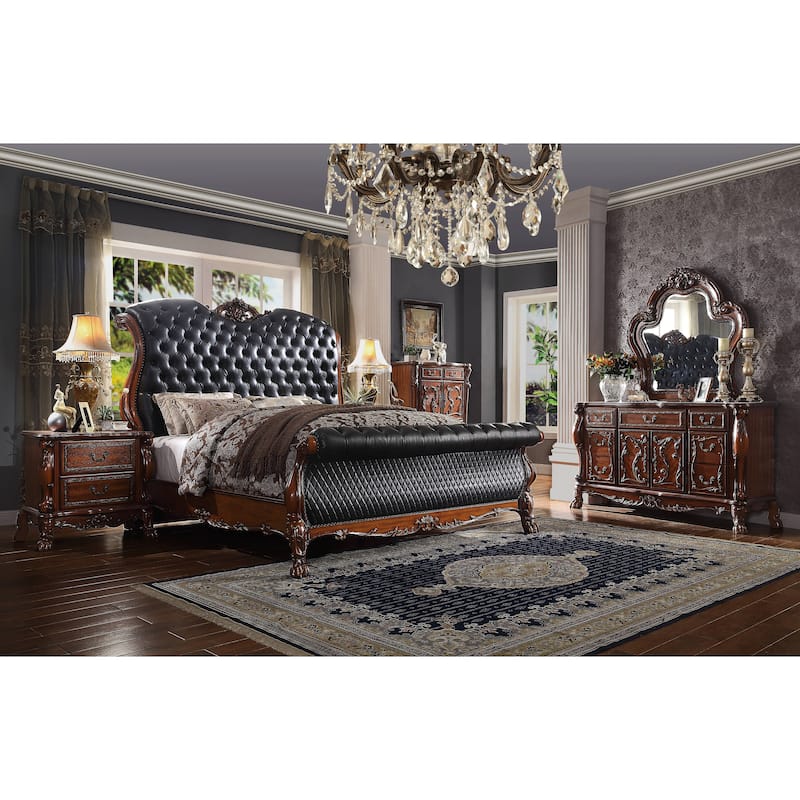 Adison Black and Cherry Oak Sleigh Bed