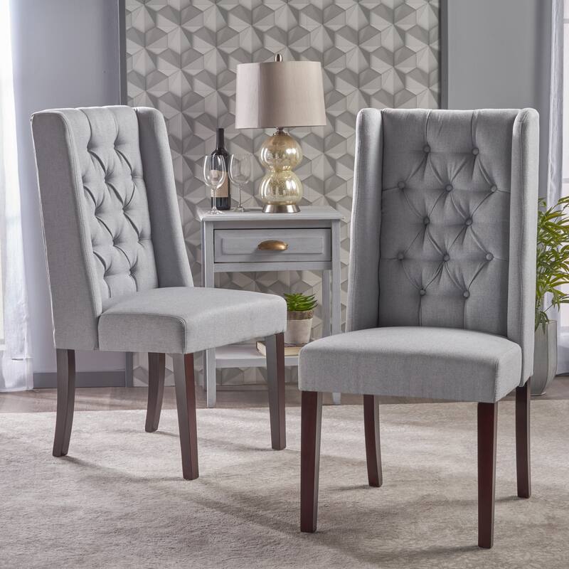 Wingback Upholstered Dining Chairs Set of 2, Fabric Side Dining Room Chairs with Tufted Button, Home Kitchen Wood Chairs