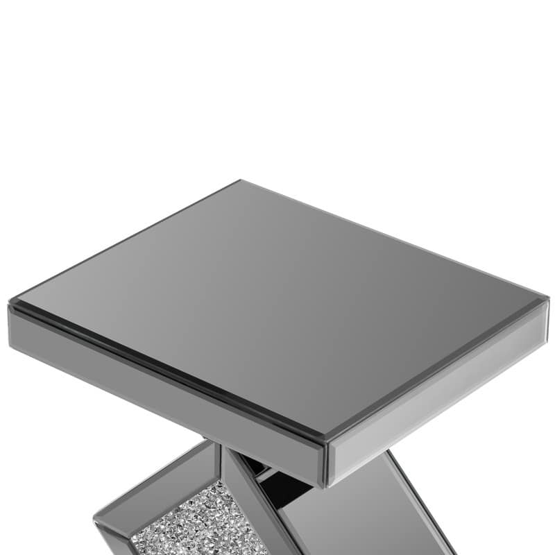 Modern Mirrored Glass Top End Table with Crushed Diamond