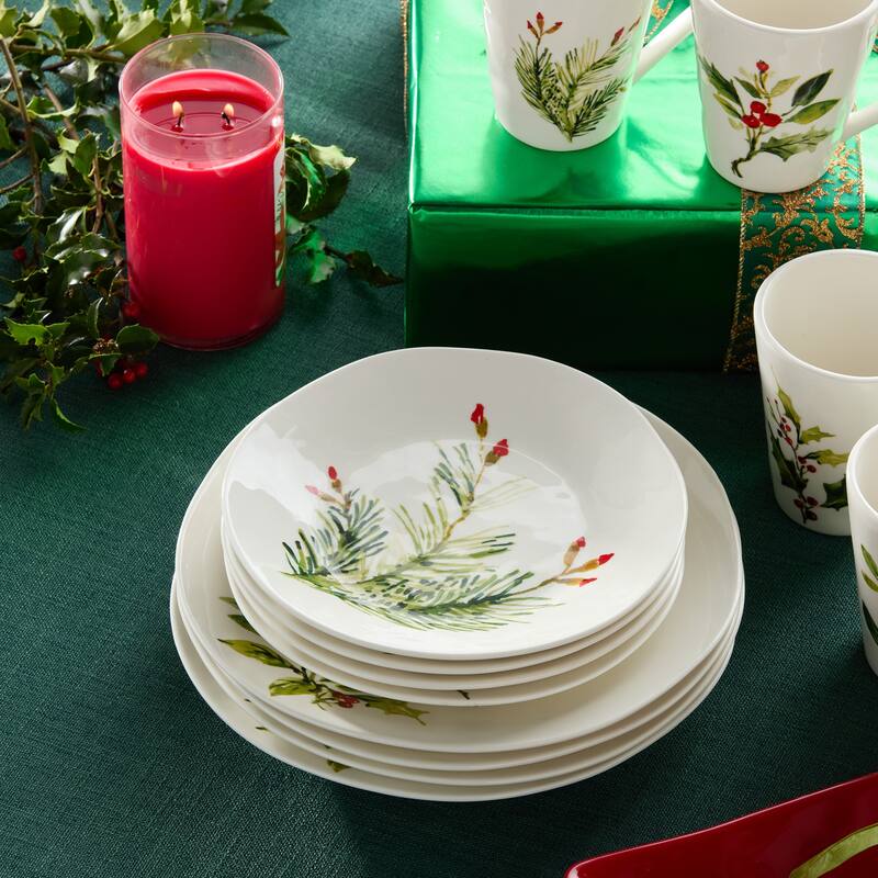 Certifed International Holly And Vines Set of 4 Dessert/Salad Plates 9" Assorted Designs - 9 L x 9 W x 1.25 H