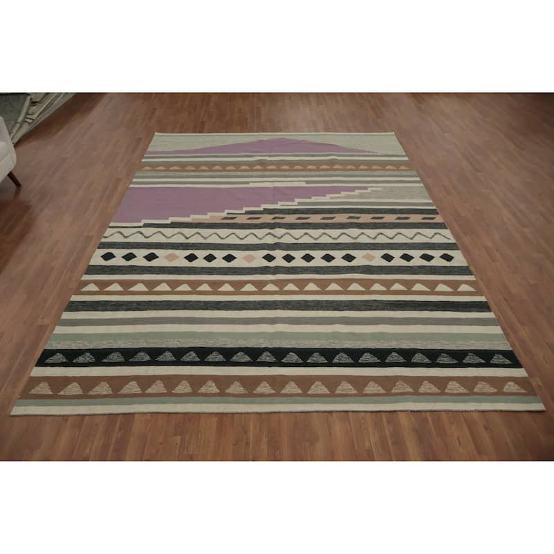 Hand Woven Oriental 100% Wool Carpet Southwestern Tribal Multi-Colored Kilim Area Rug - 12' 5'' X 8' 9''