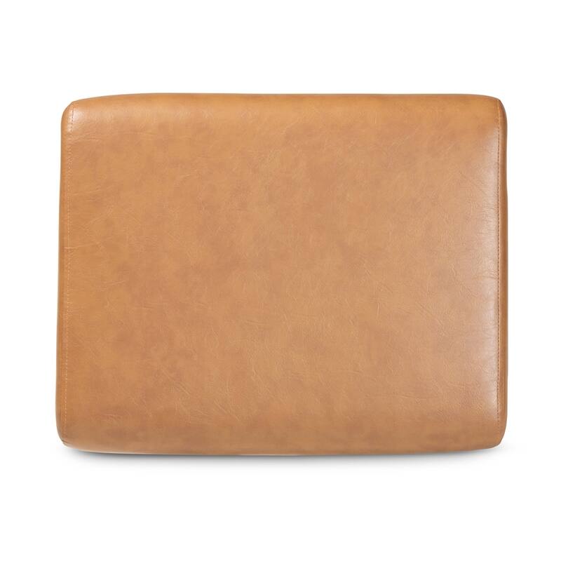 Bianca Mid-Century Modern Walnut Brown Finished Wood and Tan Faux Leather Effect Ottoman