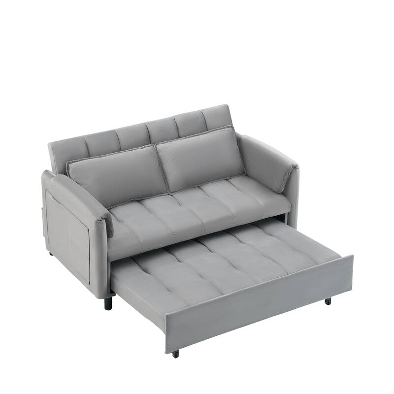 52" Gray Flannelette 3-in-1 Convertible Sofa Bed, Ideal for Small Spaces