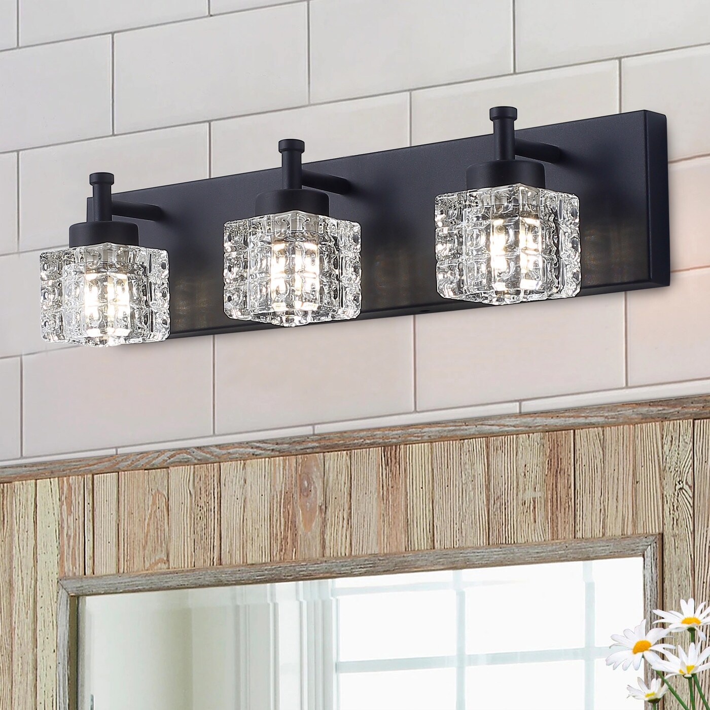 thumbnail image 2 of 3-Light Black Vanity Wall Sconce - Modern Bathroom Mirror Lighting With Clear Glass Shades 2 of 13