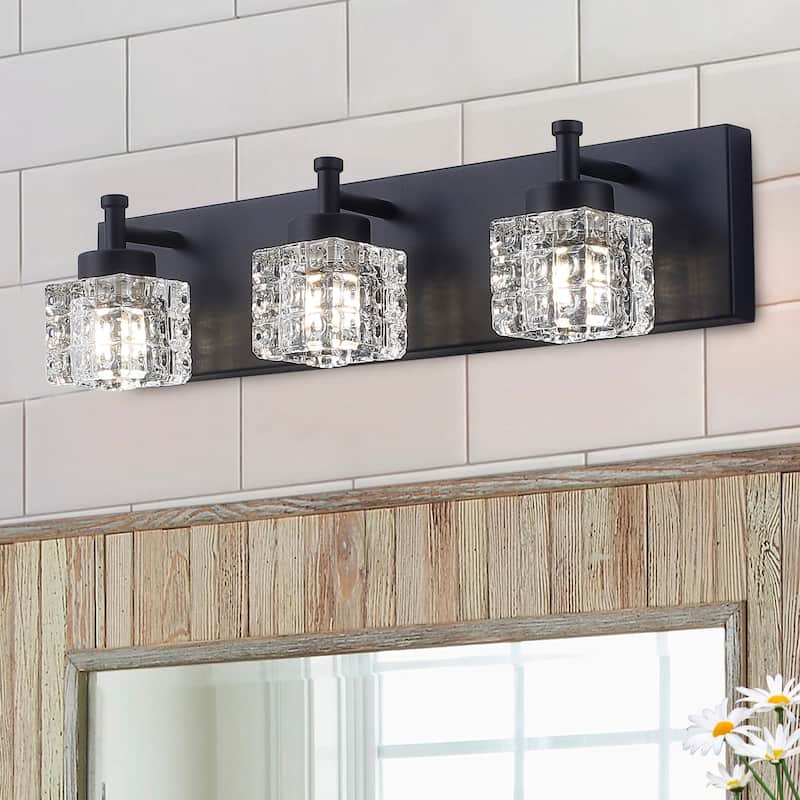 Modern Black 3-Light Clear Glass Shade Vanity Lighting For Bathroom