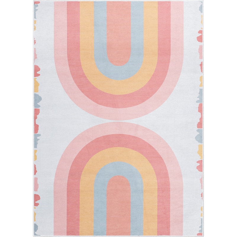 Well Woven Kids Rugs Crescent Rainbow Modern Machine Washable Area Rug - Multi Color - 3'3" x 5'