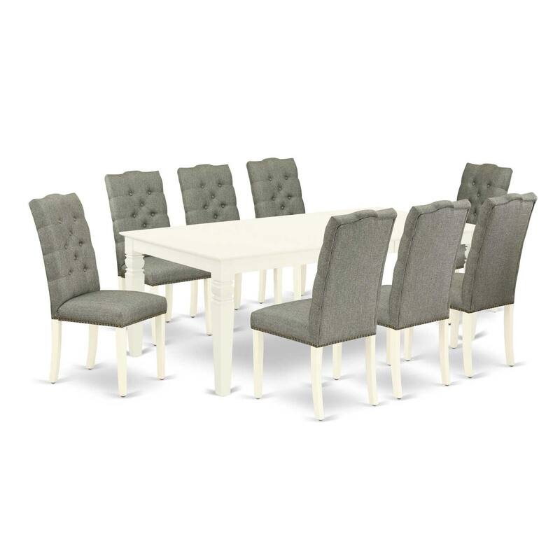 Southwestern Dining Set - 9 Piece Table & Chair Set - Linen White Finish - Hardwood Frame - High Back Chairs - 84
