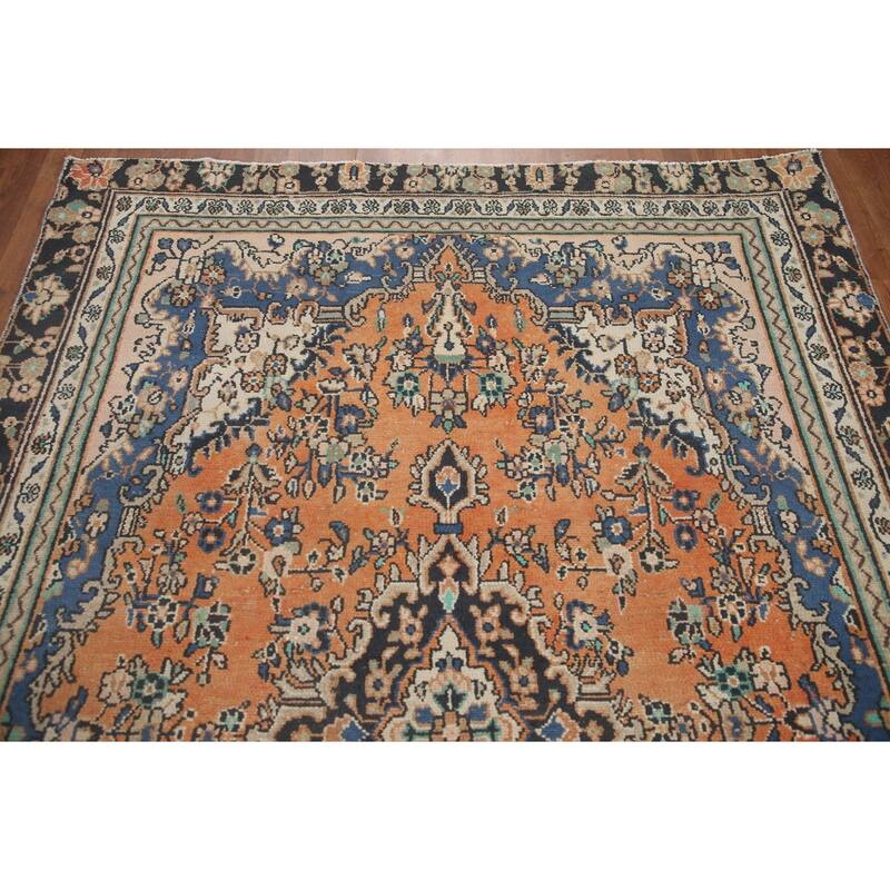 Hand Knotted Oriental 100% Wool Carpet Traditional Floral Oranges & Rust Hamedan Area Rug - 8' 8'' X 5' 9''