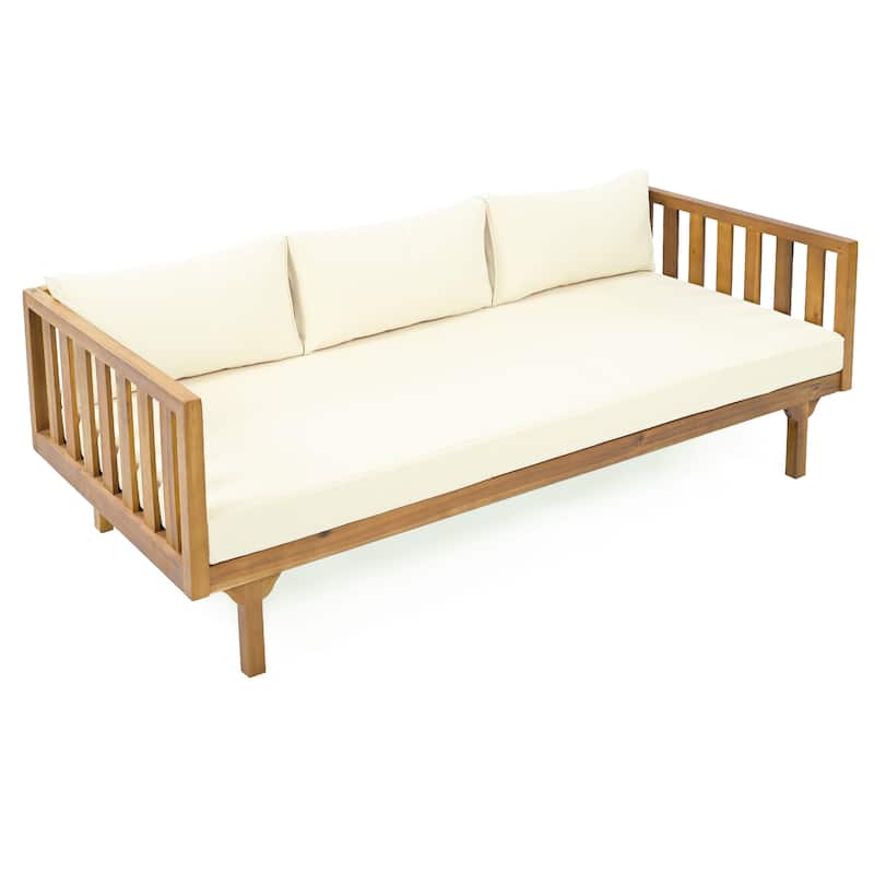 Roomfitters 3 Seater Wooden Patio Sofa with Weather-Resistant Cushions, Modern Outdoor Daybed, Sturdy Patio Seating