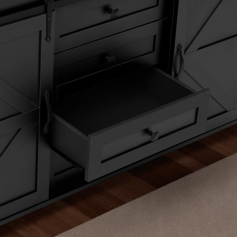 55.1-Inch Farmhouse Sideboard Buffet with Sliding Barn Doors, 4 Drawers & Power Outlet, Wood Storage Cabinet