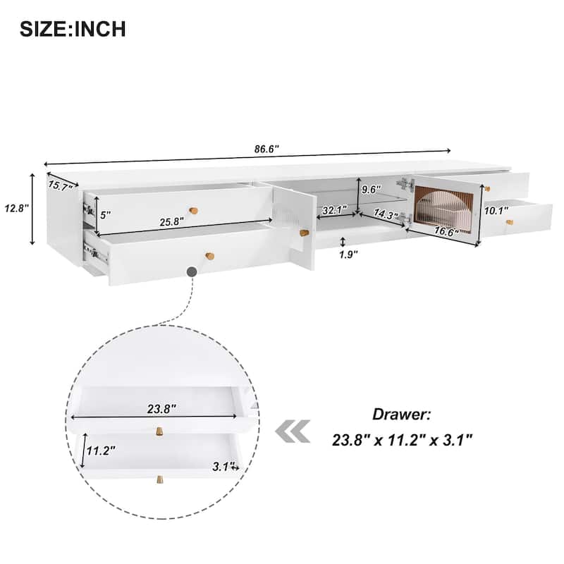 86" TV Stand with Glass Doors & Storage for TVs Up to 95"