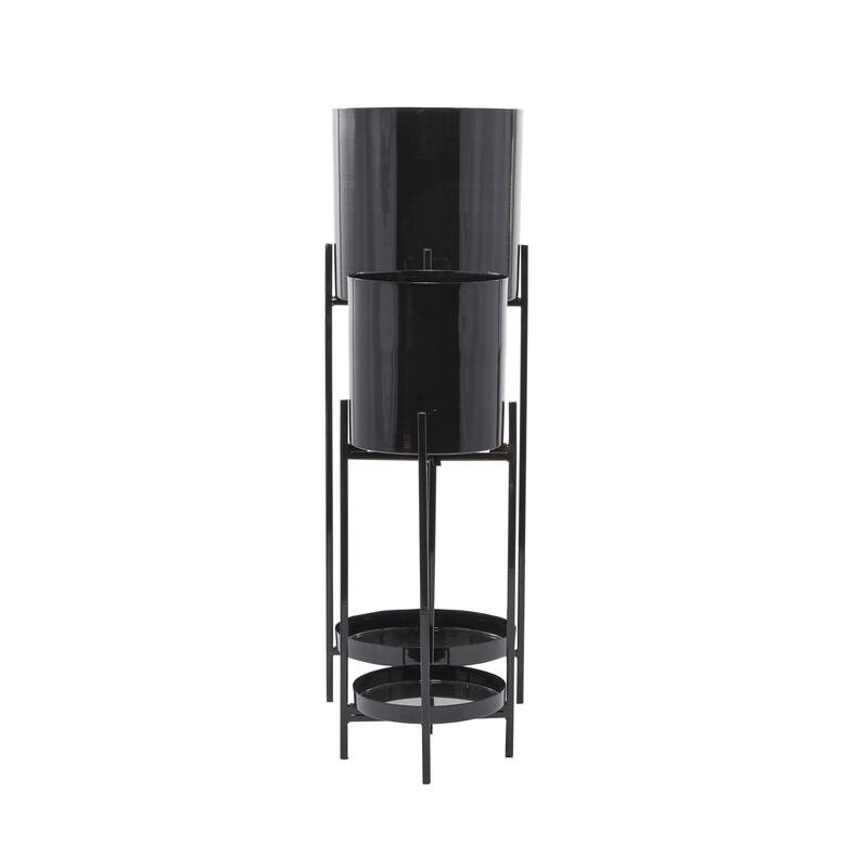 Black or Silver Modern Glam Contemporary Planter Stand (Set of 2) - S/2 24", 33"H