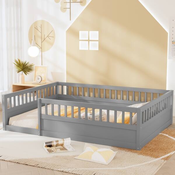 slide 2 of 67, Pine Floor Bed Frame with Fence Full - Grey