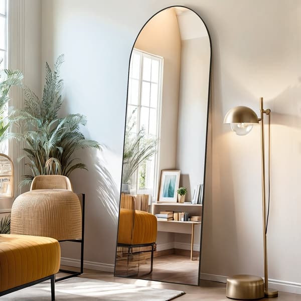 Full Length Mirror with Stand, Floor Mirror with Aluminum Alloy Frame for Bedroom, Standing Full Body Mirror for Wall, Cloakroom - 21X64 - Black