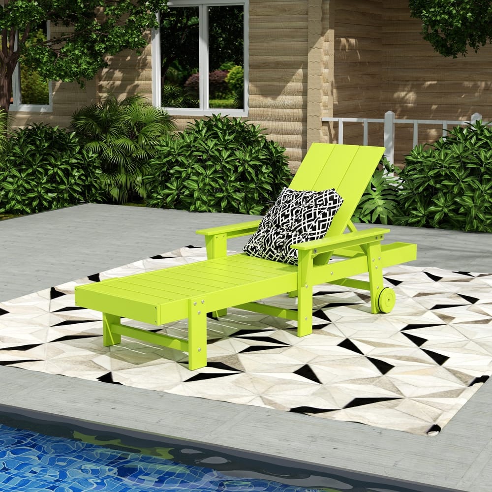 Shoreside Modern Poly Reclining Eco-Friendly All Weather Chaise Lounge With Arms & Wheels