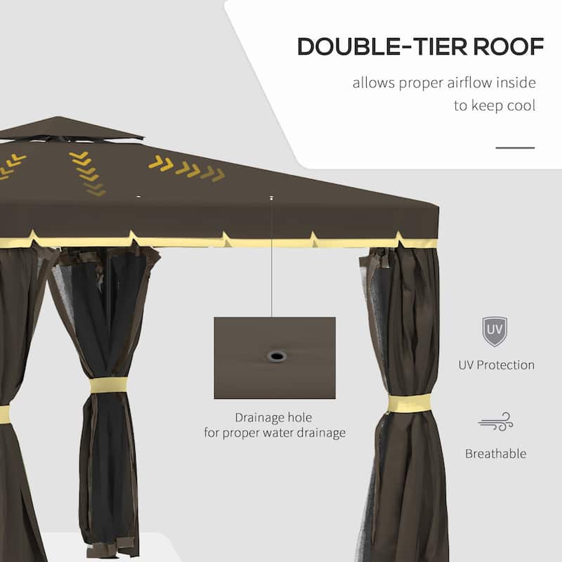 Modern Patio Gazebo Canopy Shelter with Aluminum Frame, Double Roof, Netting & Curtains,10' x 10'