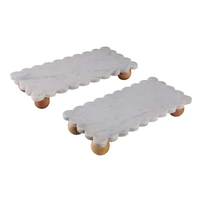 Marble Tray Sculpted Edge with Ball Feet (Set of 2) - 3" White - 16" x 8" x 2.5"