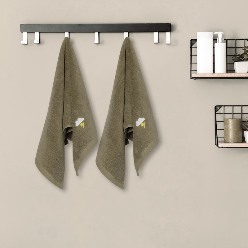 Cotton Cartoon Pattern Hand Towels, Absorbent and Comfort Decorative Towel for Bathroom Kitchen 14" x 30" Brown