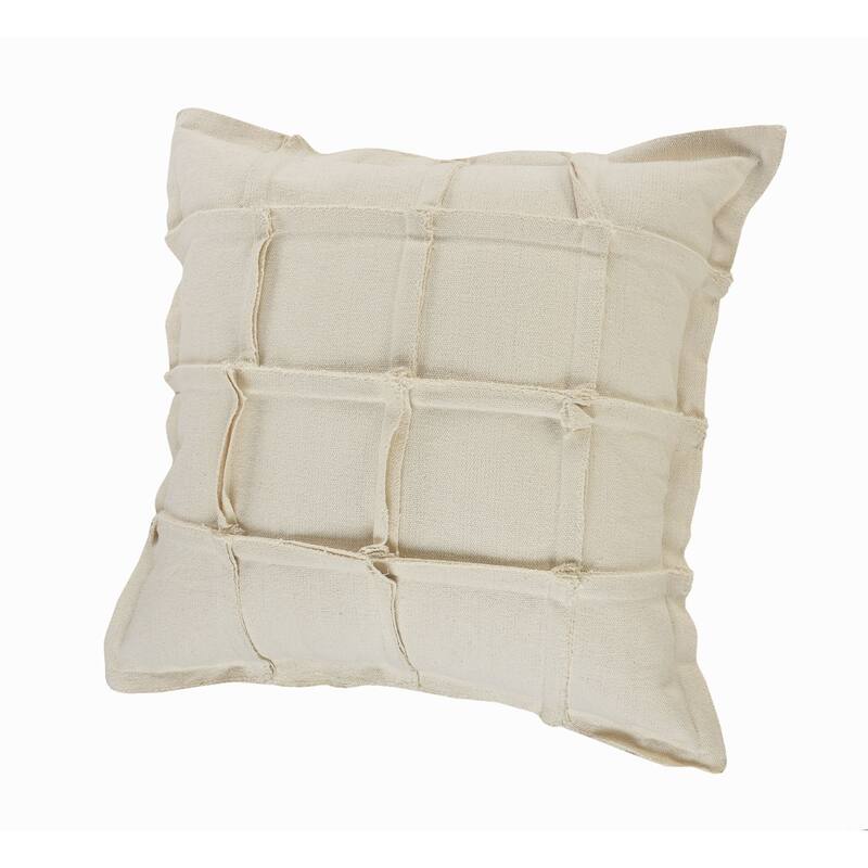 20" Beige Solid Embroidered Ribbon Square Throw Pillow