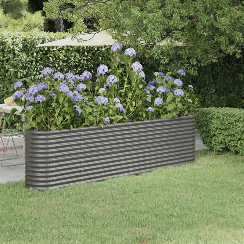vidaXL Garden Raised Bed Patio Outdoor Raised Planter Box Powder-coated Steel - 102.4"x15.7"x26.8" - Gray