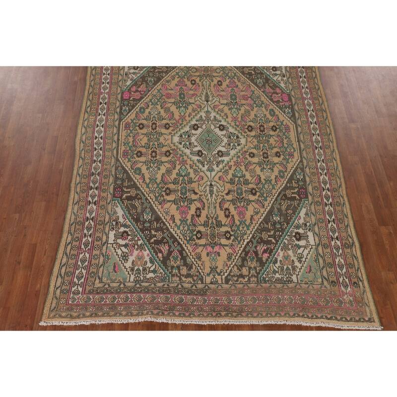 Hamedan Persian Vintage Rug Geometric Hand-Knotted Wool Carpet - 7'0"x 10'0"