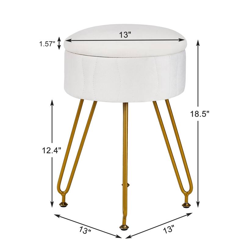 VECELO Multi-Functional Velvet Vanity Stool Chairs 18.5"H Tufted Small Stools with Metal Legs Modern Storage Footstool Ottomans