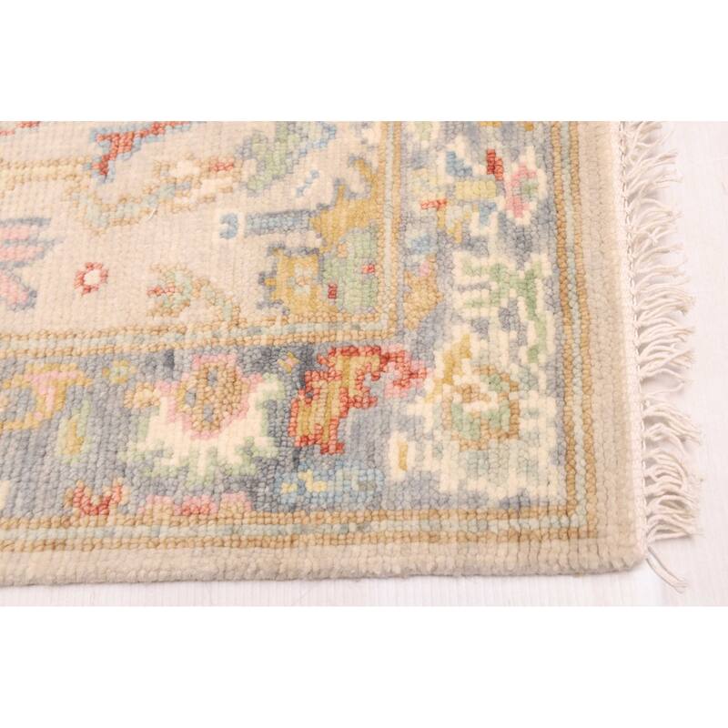 ECARPETGALLERY Hand-knotted Modern Oushak Light Grey Wool Rug - 2'7 x 8'1