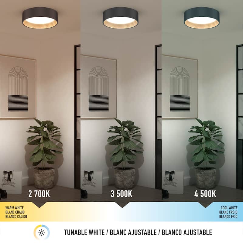 Artika Alton LED Flushmount, CCT, Black and Wood accent