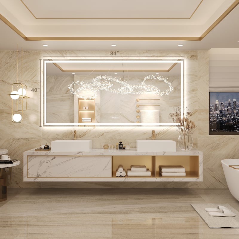 Frameless LED Front Light and Backlit 3 Colors Dimmable Anti-Fog Wall Bathroom Vanity Mirror