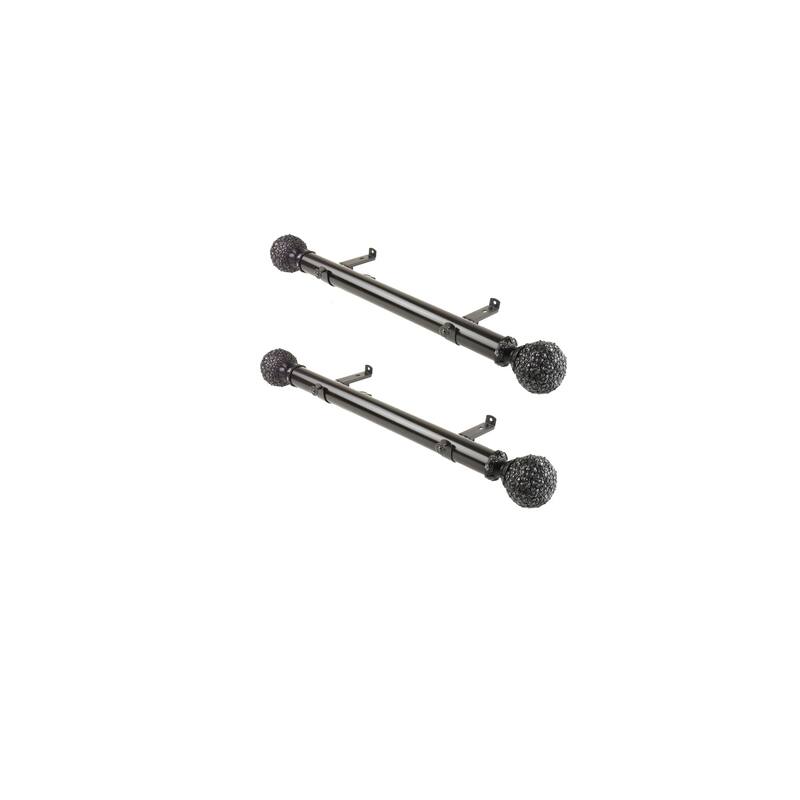 Tuscan Style Curtain Rods - 24 Inch Set of 2 - Black Steel Rods with Resin Finials - Window Decor - M