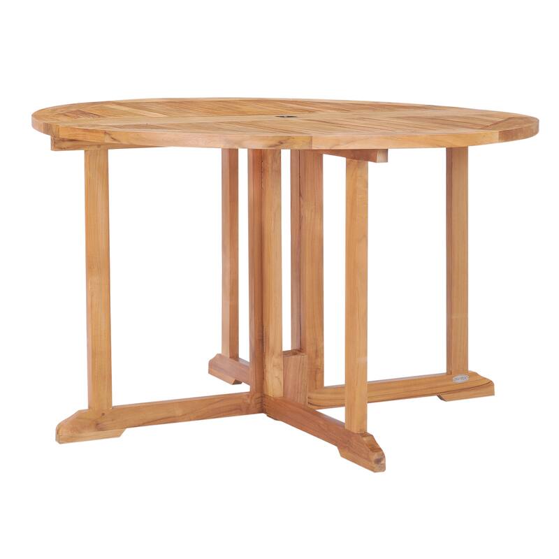 Chic Teak Butterfly Round Teak Wood Outdoor Patio Folding Dining Table, 47 Inch