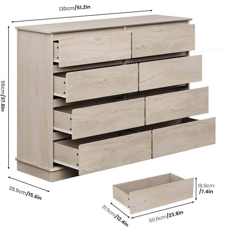 8 Drawer Dresser for Bedroom, Wide Wooden Chest of Drawers with Wide Top for Closet