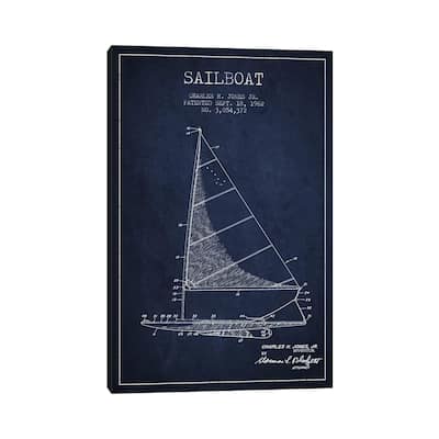 iCanvas "Sailboat 2 Navy Blue Patent Blueprint" by Aged Pixel Canvas Print