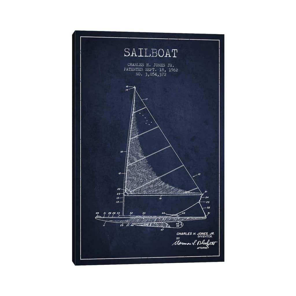 iCanvas "Sailboat 2 Navy Blue Patent Blueprint" by Aged Pixel Canvas Print