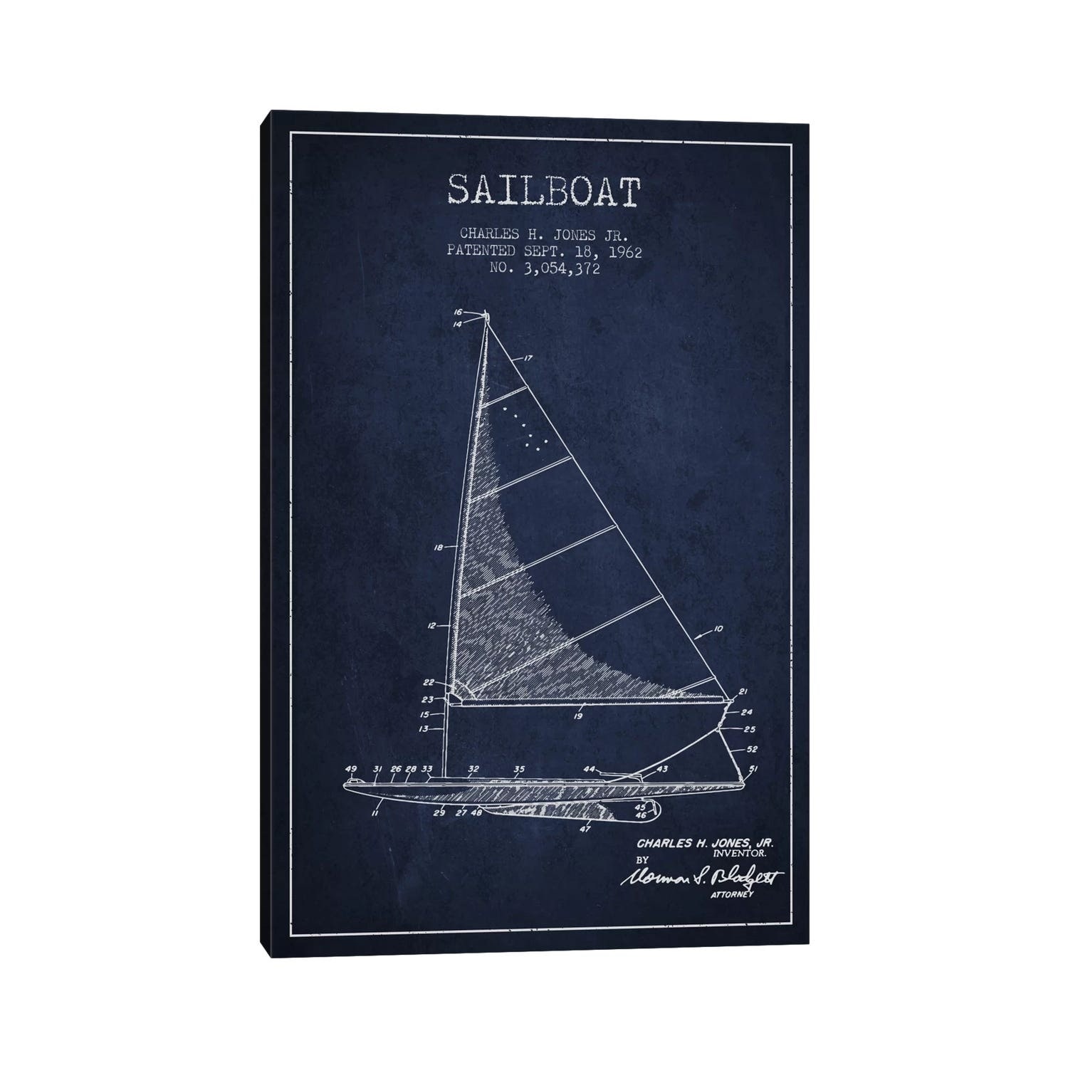 iCanvas "Sailboat 2 Navy Blue Patent Blueprint" by Aged Pixel Canvas Print