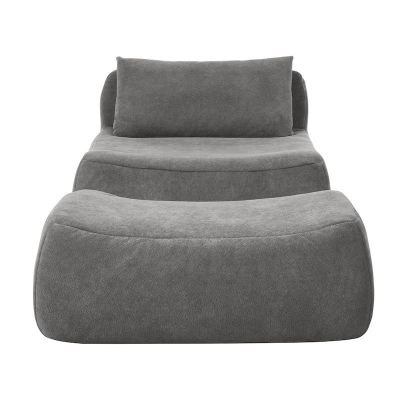 Chenille Bean Bag Chair with Ottoman Waist Pillow and Large Memory Foam Lounger for Adults