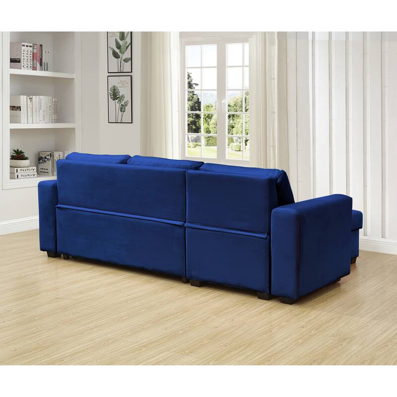 91" Wide Velvet Reversible Sofabed Sectional Sofa & Chaise - 91" Wide