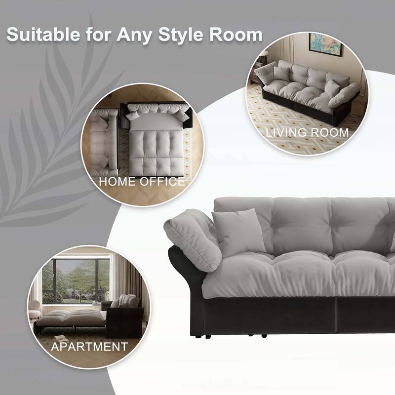 3-in-1 Convertible Tufted Loveseat with 2 Soft Pillows,Multi-Functional Sleeper