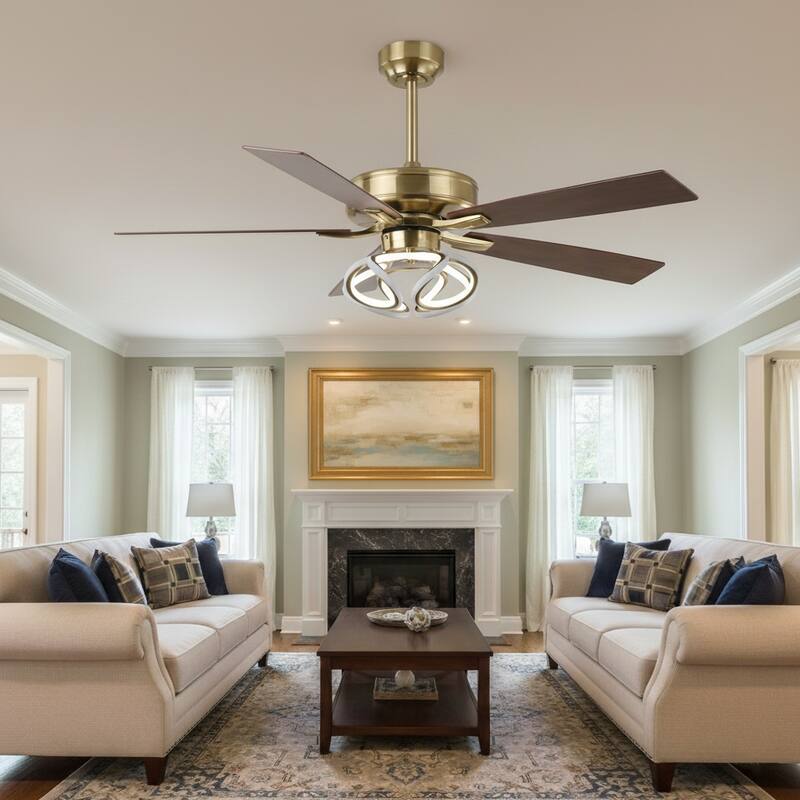 52" Modern Gold Smart Dimmable RGB Ceiling Fan with Remote and App Control