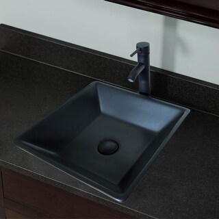 Square black ceramic bathroom sink with ORB faucet drain - Bed Bath ...