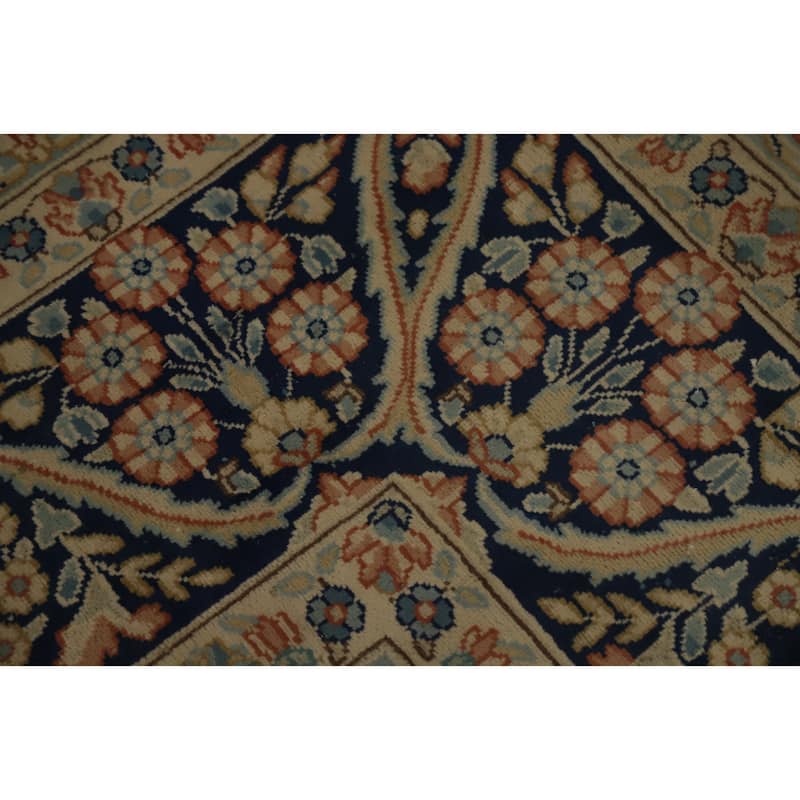 Hand Knotted Oriental 100% Wool Carpet Traditional Floral Navy Blue & Blues Kerman Area Rug - 13' 4'' X 10' 0''