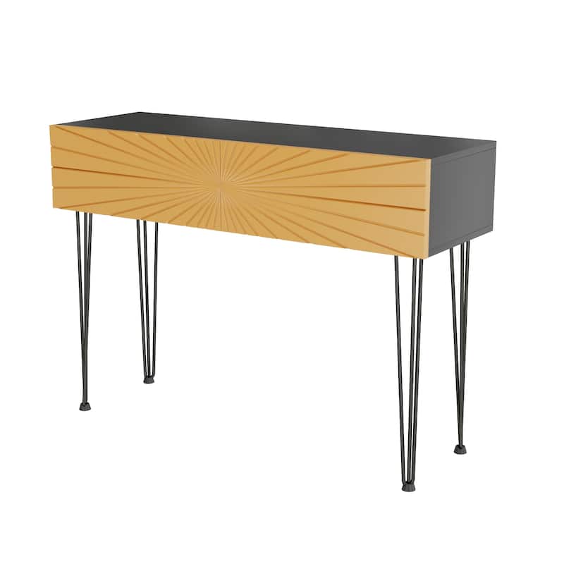 Wood Console Table with Radial Sunburst Drawers, Sofa Table with Soft-Close Storage, Entryway Accent Table with Open Shelf