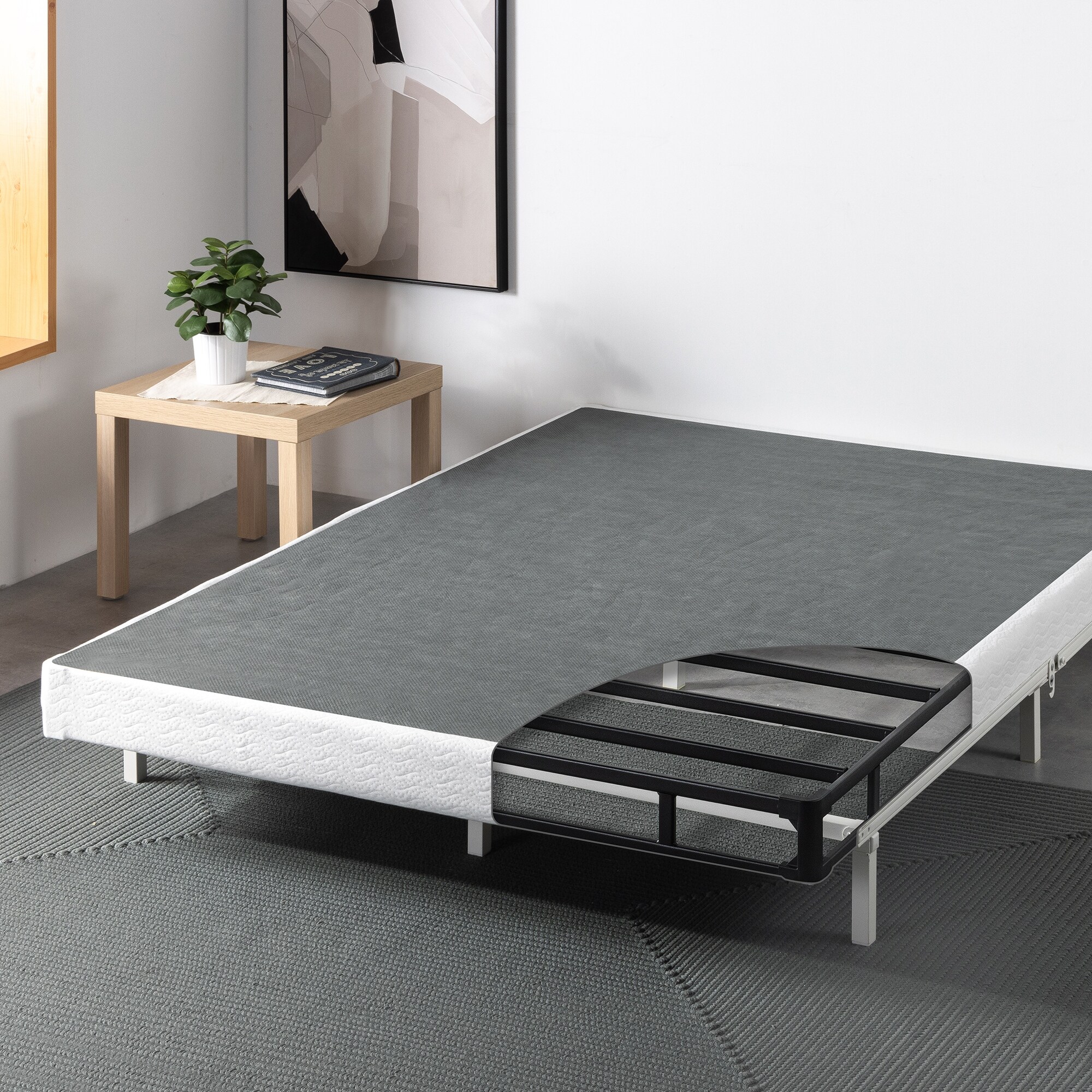 Greaton Low Profile Wood Box Spring Foundation - Fully Assembled, Black, For Mattress Support