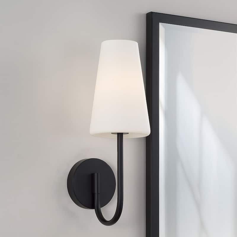 5.75" W x 17.25" H 1-Light Armed Sconce with Tapered Soft White Glass - 5.75"W x 17.25"H x 8.25"E