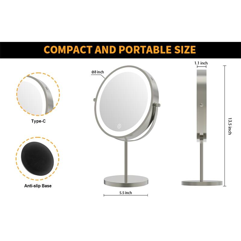 1X/10X 360 Rotation Makeup Mirror w/ Lights, 3 Color Lighting Dimmable