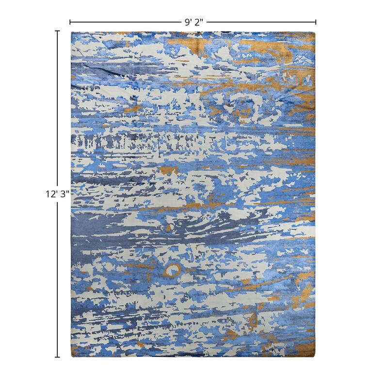 Modern One-of-a-Kind Hand-Knotted Area Rug - Ivory, 9' 2" x 12' 3" - 9' 2" x 12' 3"
