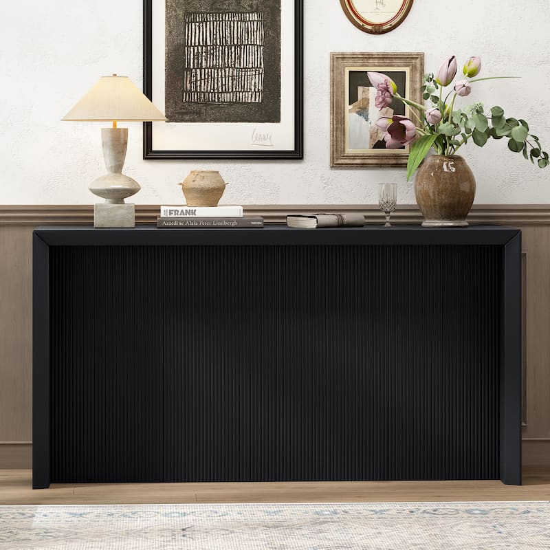 Acacia Wood Veneer Entryway Table Console Tables, Wavy Accent Table, Sofa Table Hallway Tables for Hallway, Living Room