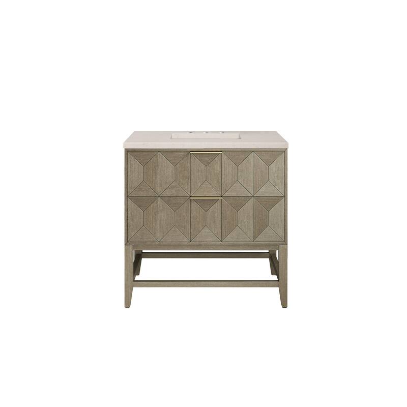 James Martin Vanities D100-V36-3EMR Emmeline 36" Free Standing Single - Pebble Oak / Eternal Marfil - Oak Finish