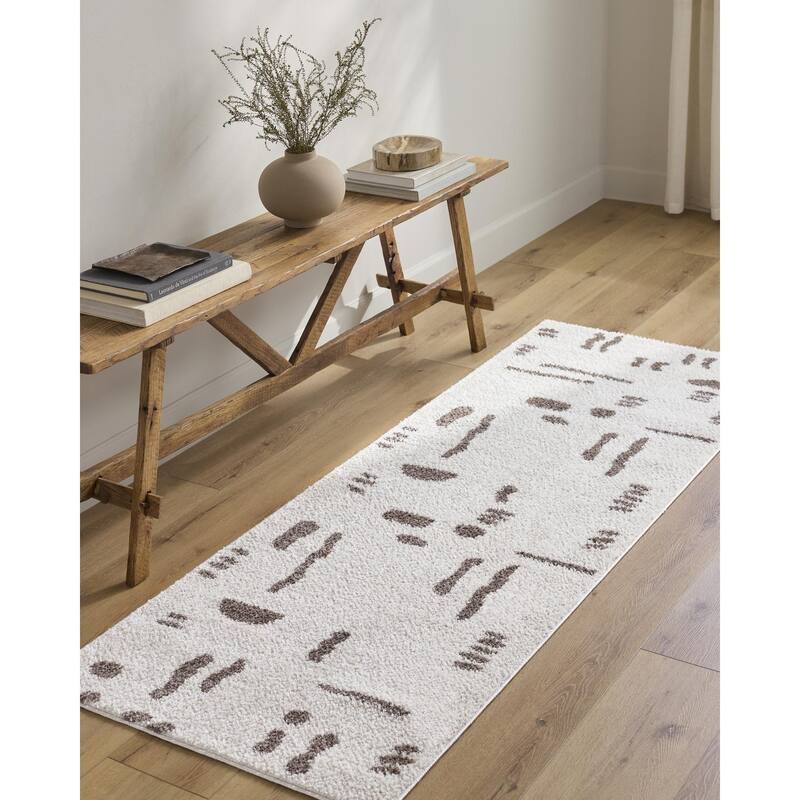 Livabliss Scandinavian Fossay Shag Stripe Washable Area Rug - 7'10" x 10' - Light Beige/ Dark Brown
